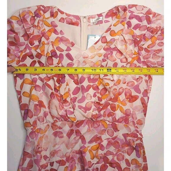 Tyler Boe Dress Sz 4 Pink Floral 100% Silk A-line Midi Ruffled Lined $388 NWT - Picture 14 of 16